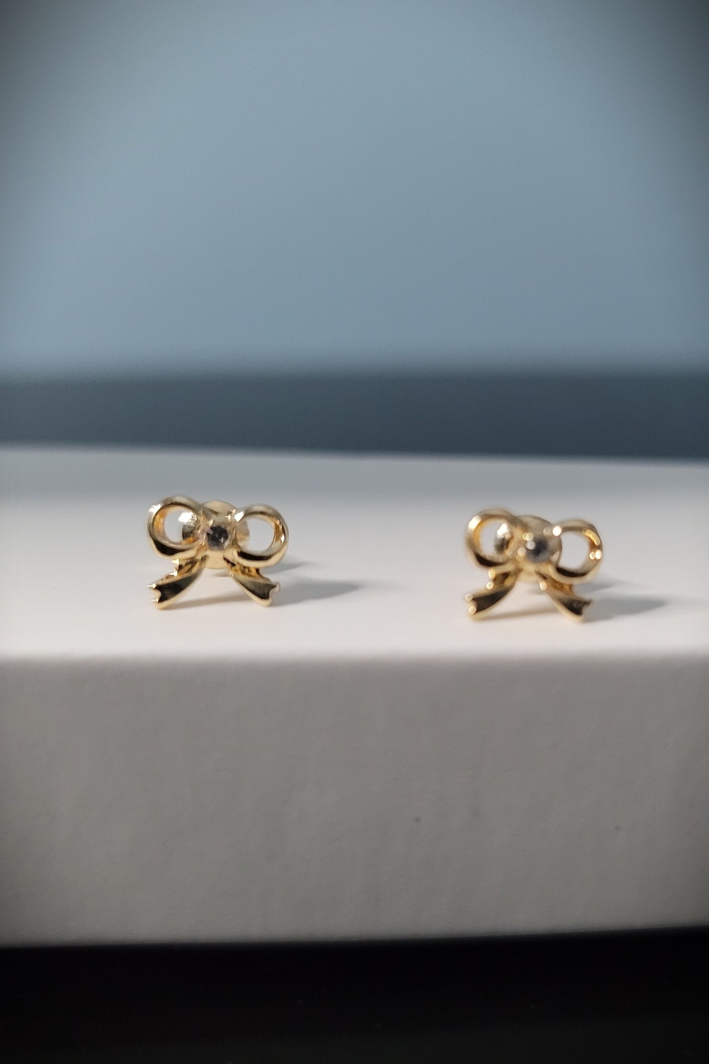Gift Bow with Center Rhinestone Elegant Stud Earring