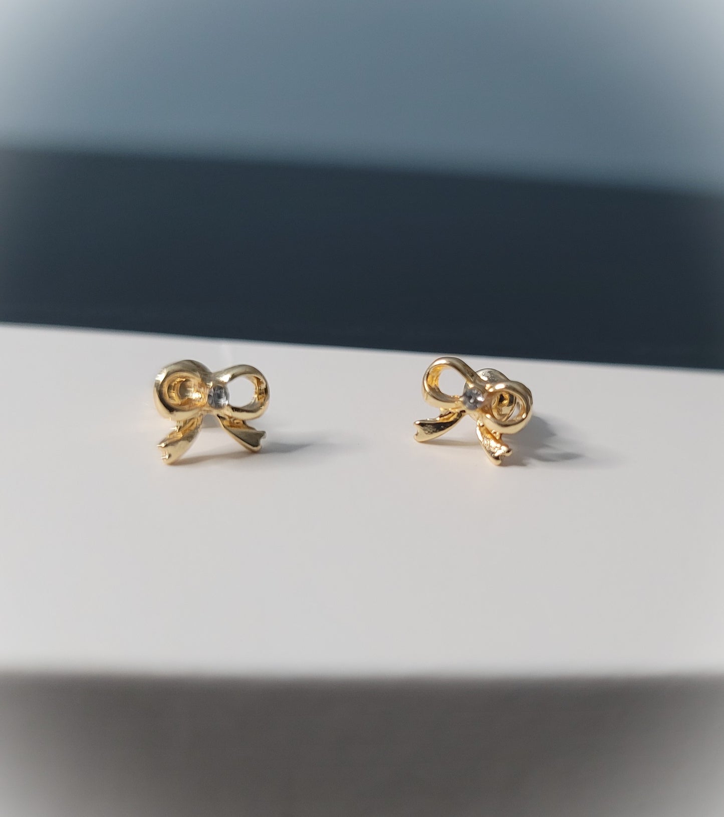 Gift Bow with Center Rhinestone Elegant Stud Earring